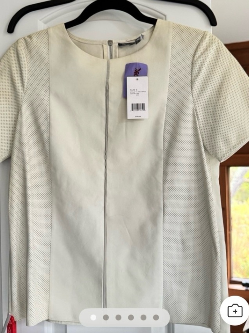 NWT, Vince Cream Short-Sleeve Perforated Faux Leather Top